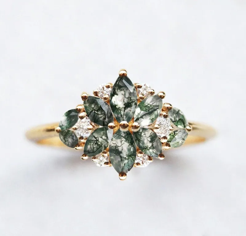 Beatrice Moss Agate And Diamond Cluster Ring engagement ring