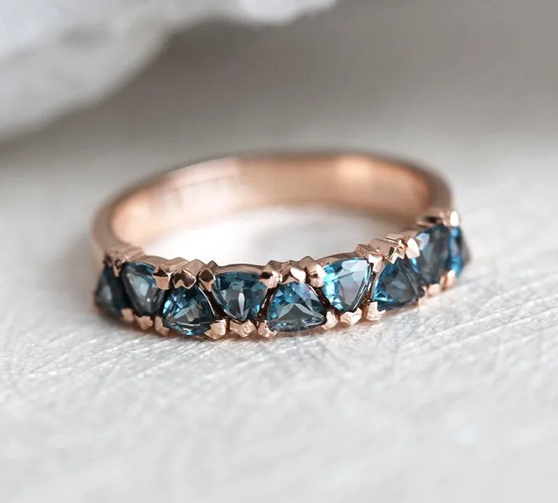 BEAU LONDON BLUE TOPAZ RING, BLUE WEDDING BAND vy 3
