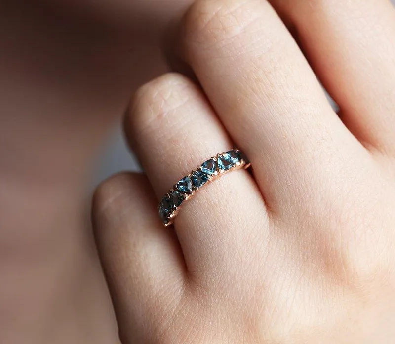 BEAU LONDON BLUE TOPAZ RING, BLUE WEDDING BAND vy 4