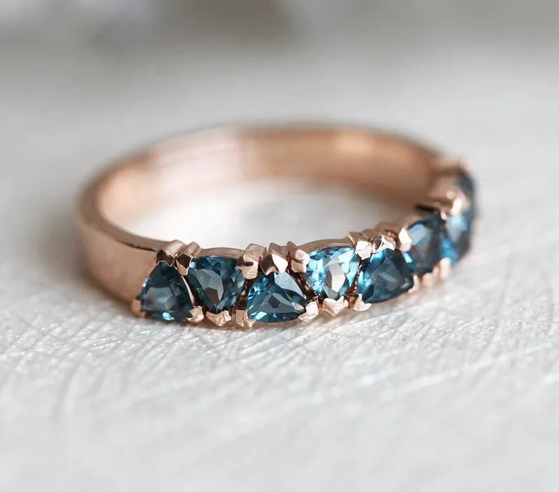 BEAU LONDON BLUE TOPAZ RING, BLUE WEDDING BAND engagement ring