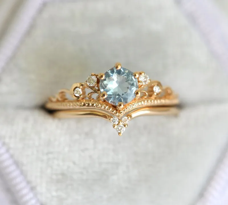 BELLA AQUAMARINE ENGAGEMENT RING WITH DIAMOND MATCHING BAND view 10