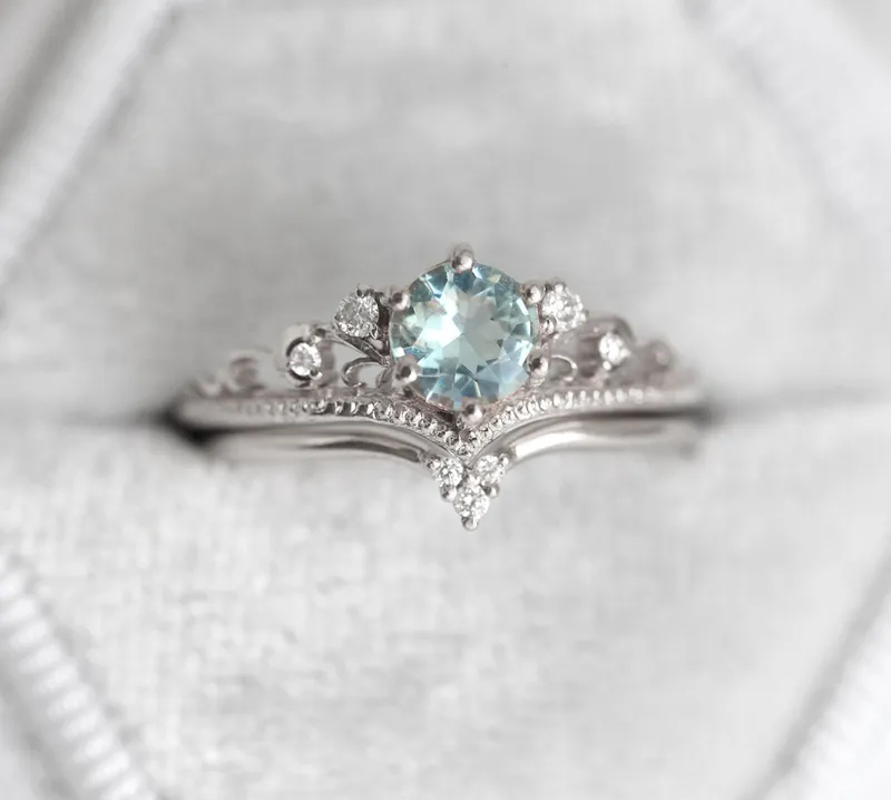 BELLA AQUAMARINE ENGAGEMENT RING WITH DIAMOND MATCHING BAND view 11