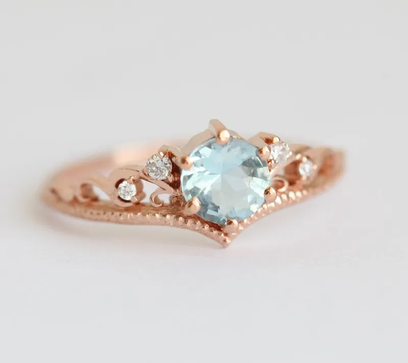 BELLA AQUAMARINE ENGAGEMENT RING WITH DIAMOND MATCHING BAND view 3