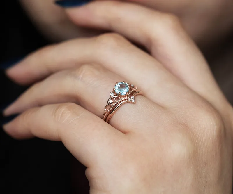 BELLA AQUAMARINE ENGAGEMENT RING WITH DIAMOND MATCHING BAND view 4