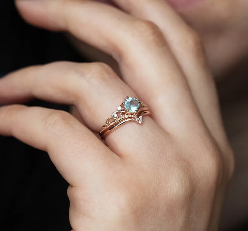 BELLA AQUAMARINE ENGAGEMENT RING WITH DIAMOND MATCHING BAND view 6
