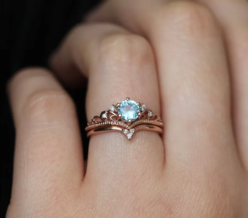 BELLA AQUAMARINE ENGAGEMENT RING WITH DIAMOND MATCHING BAND view 8