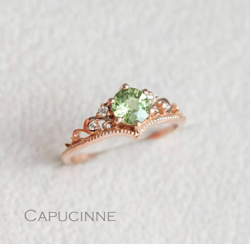 Bella Green Sapphire Diamond Ring vy 2