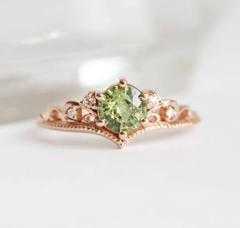 Bella Green Sapphire Diamond Ring vy 5