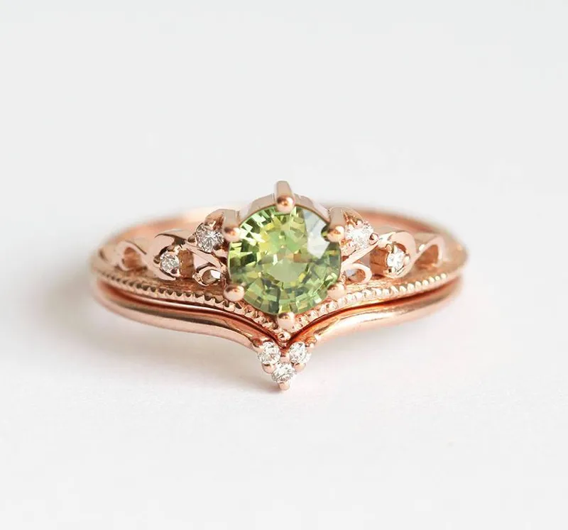 Bella Green Sapphire Diamond Ring green sapphire round cut engagement ring