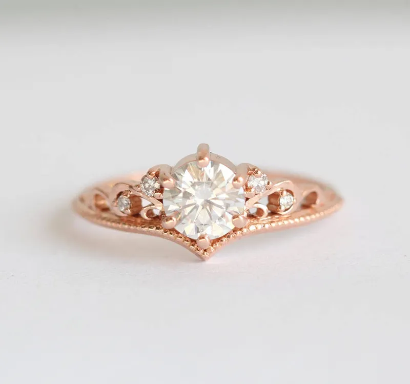BELLA ROUND MOISSANITE & DIAMOND RING round cut engagement ring