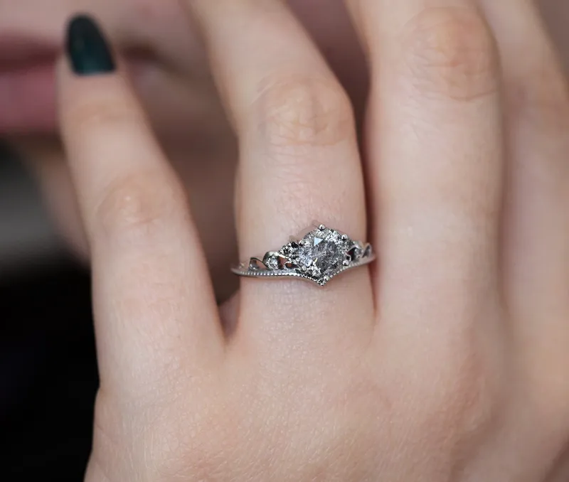 BELLA ROUND SALT & PEPPER DIAMOND RING view 10