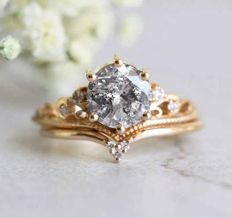 BELLA ROUND SALT & PEPPER DIAMOND RING view 11