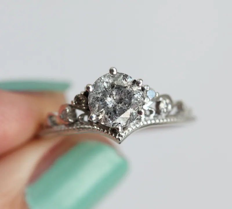 BELLA ROUND SALT & PEPPER DIAMOND RING view 3