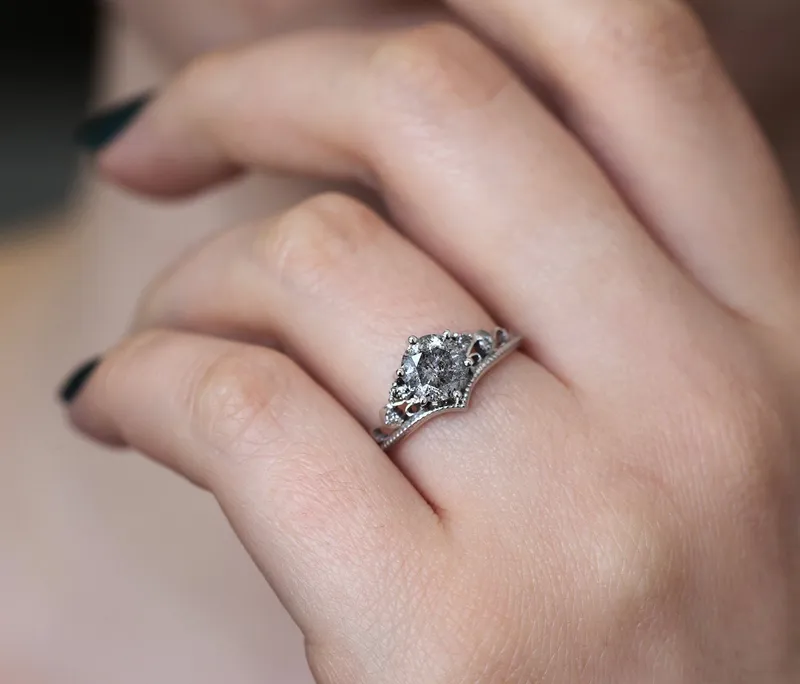 BELLA ROUND SALT & PEPPER DIAMOND RING view 4