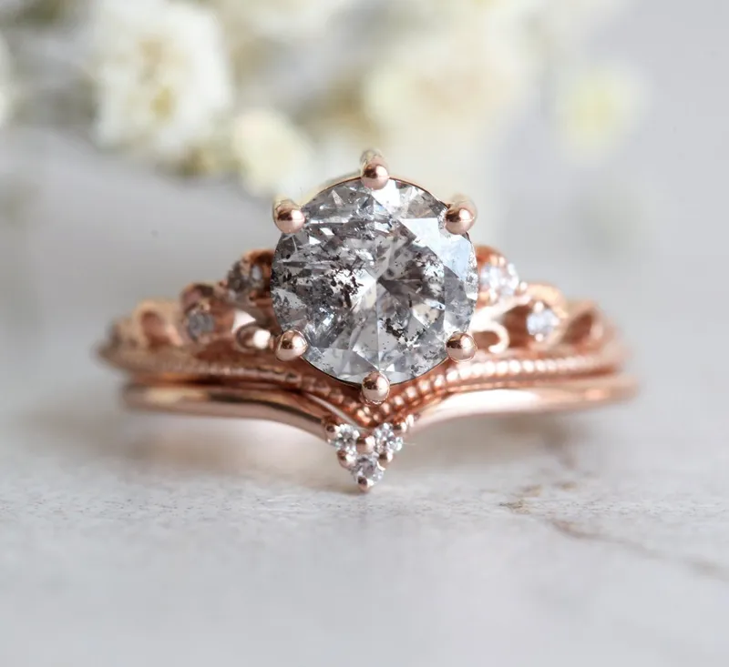 BELLA ROUND SALT & PEPPER DIAMOND RING view 6
