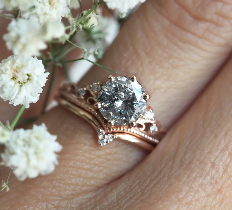 BELLA ROUND SALT & PEPPER DIAMOND RING view 7