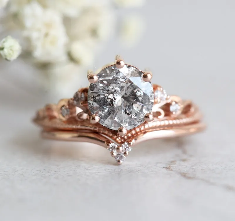 BELLA ROUND SALT & PEPPER DIAMOND RING view 8