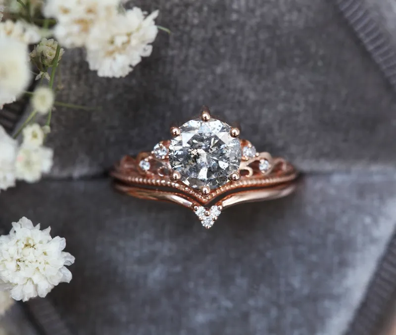 BELLA ROUND SALT & PEPPER DIAMOND RING view 9