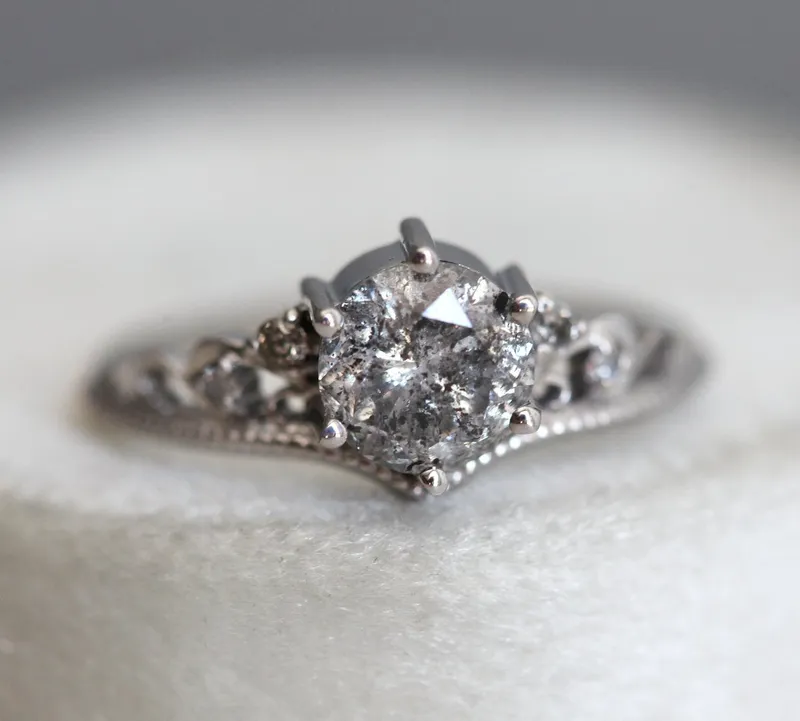 BELLA ROUND SALT & PEPPER DIAMOND RING diamond round cut engagement ring