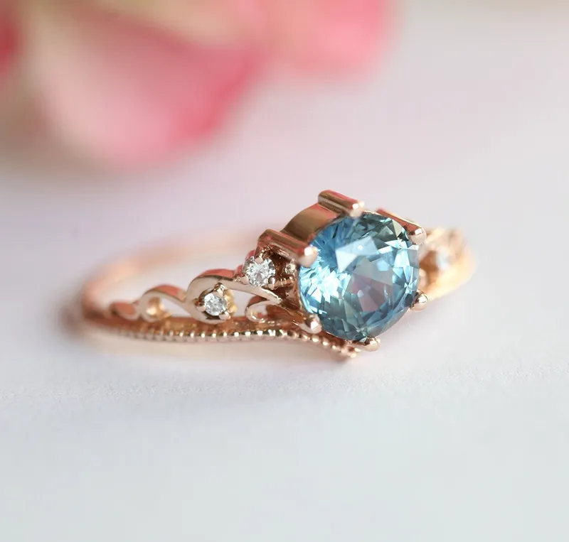 BELLA TEAL SAPPHIRE DIAMOND RING vy 2
