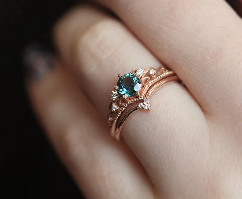 BELLA TEAL SAPPHIRE DIAMOND RING vy 6