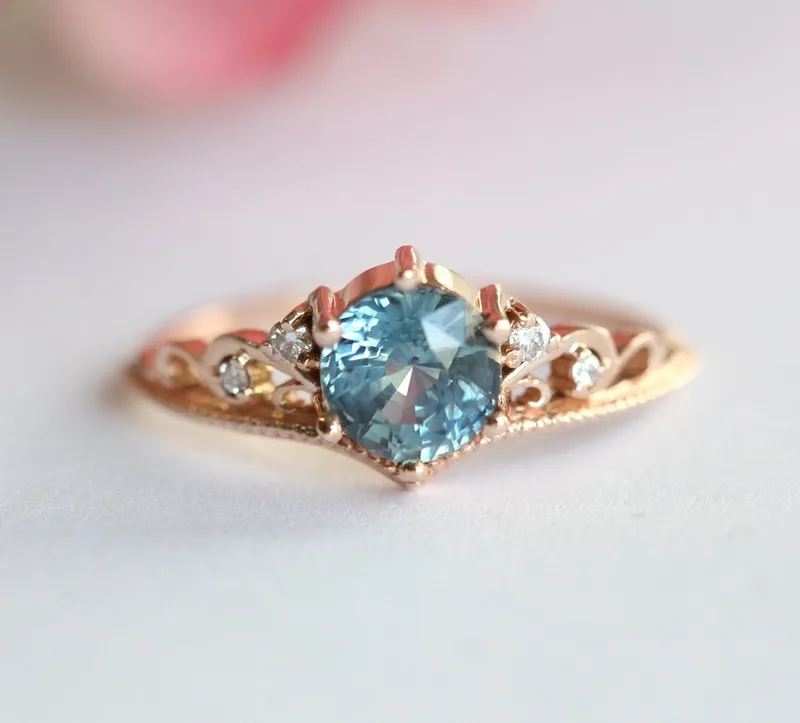 BELLA TEAL SAPPHIRE DIAMOND RING sapphire round cut engagement ring