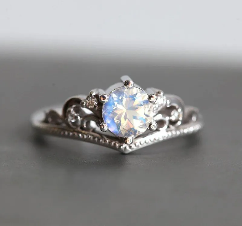 BELLA VINTAGE-INSPIRED MOONSTONE ENGAGEMENT RING round cut engagement ring
