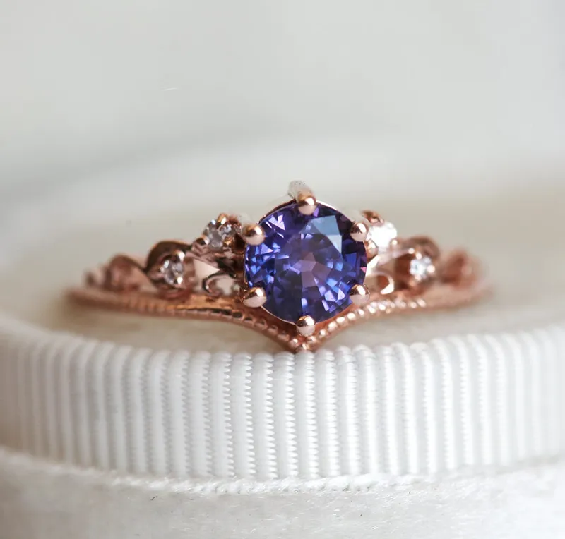 Bella Vintage Purple Sapphire Diamond Ring view 2