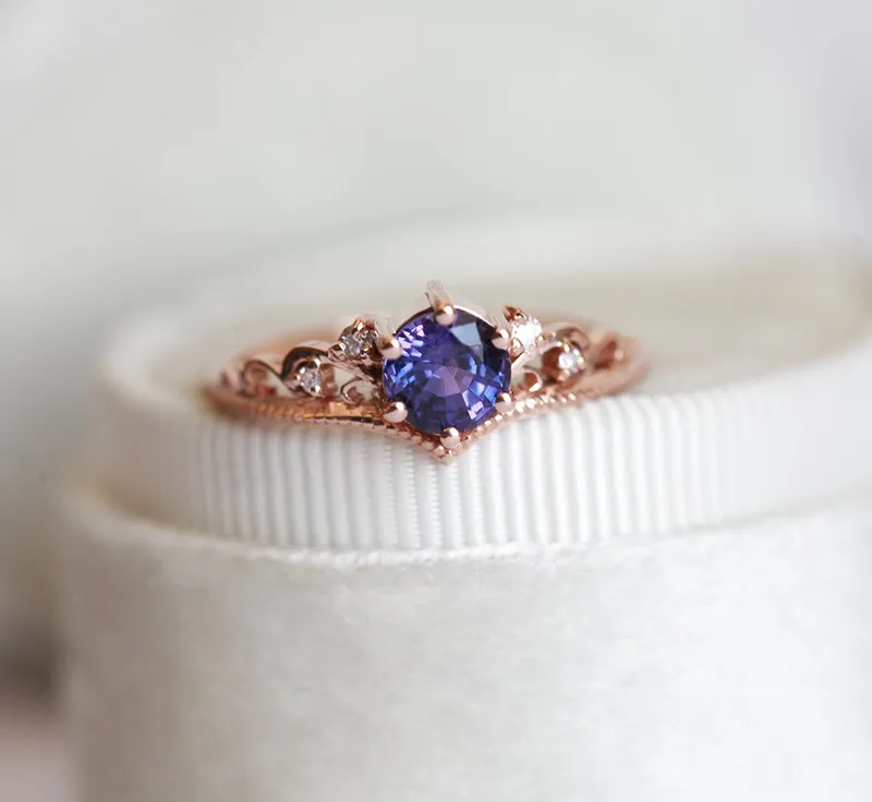 Bella Vintage Purple Sapphire Diamond Ring view 3