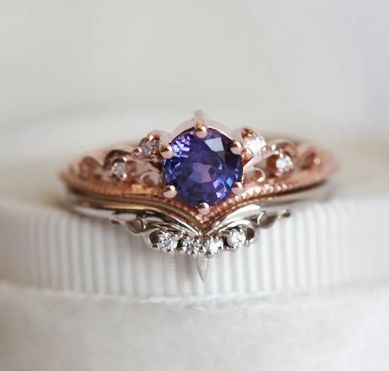 Bella Vintage Purple Sapphire Diamond Ring view 4