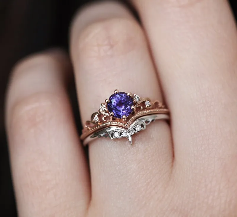 Bella Vintage Purple Sapphire Diamond Ring view 5