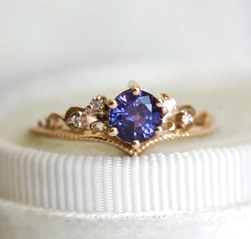 Bella Vintage Purple Sapphire Diamond Ring view 7
