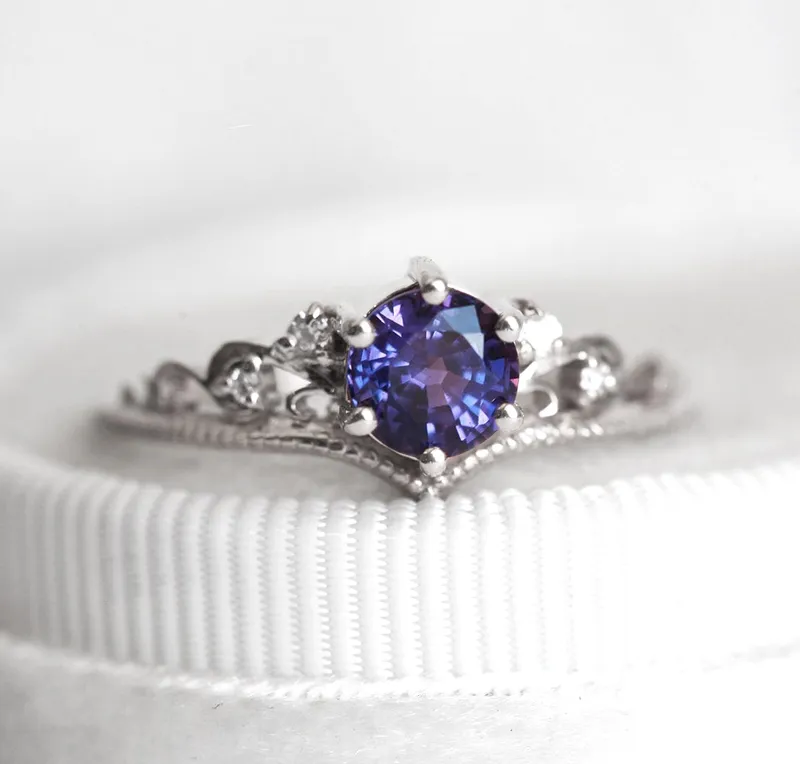 Bella Vintage Purple Sapphire Diamond Ring view 8