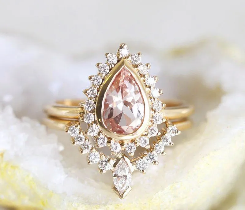 BEVERLY PEAR MORGANITE AND DIAMOND RING SET view 10