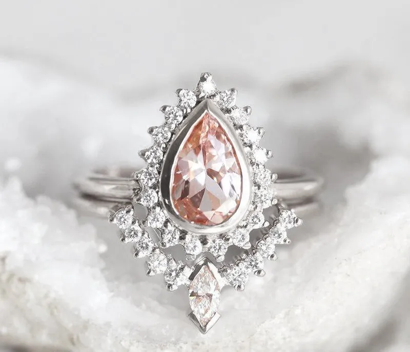 BEVERLY PEAR MORGANITE AND DIAMOND RING SET view 11