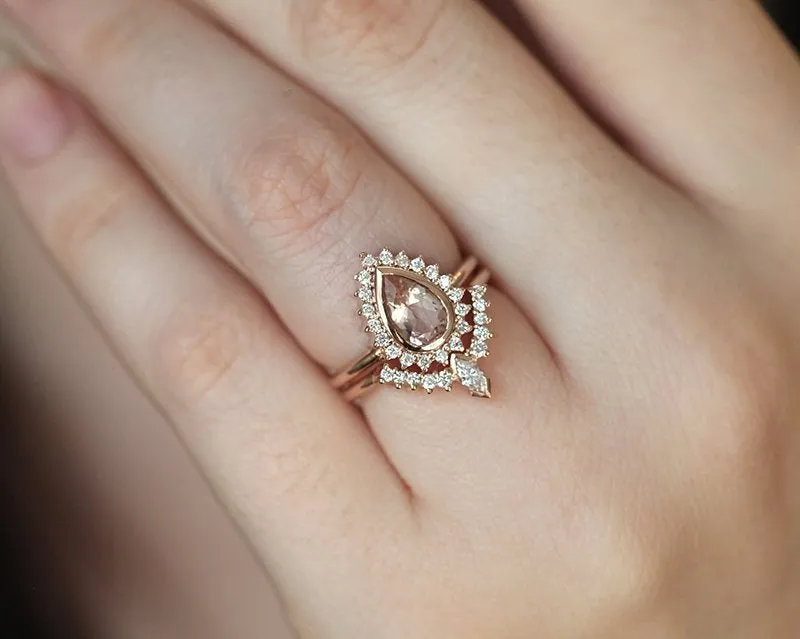 BEVERLY PEAR MORGANITE AND DIAMOND RING SET view 3