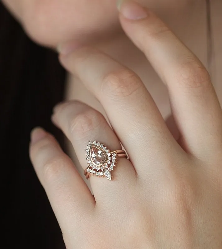 BEVERLY PEAR MORGANITE AND DIAMOND RING SET view 7