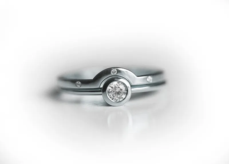 Bezel Diamond Wedding Ring Set With Curved Diamond Band view 8
