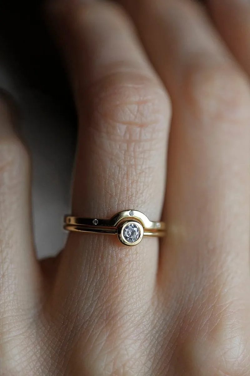 Bezel Diamond Wedding Ring Set With Curved Diamond Band view 3