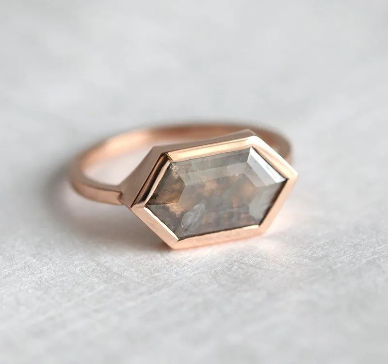 Bianca Hexagon Salt & Pepper Diamond Ring vy 2