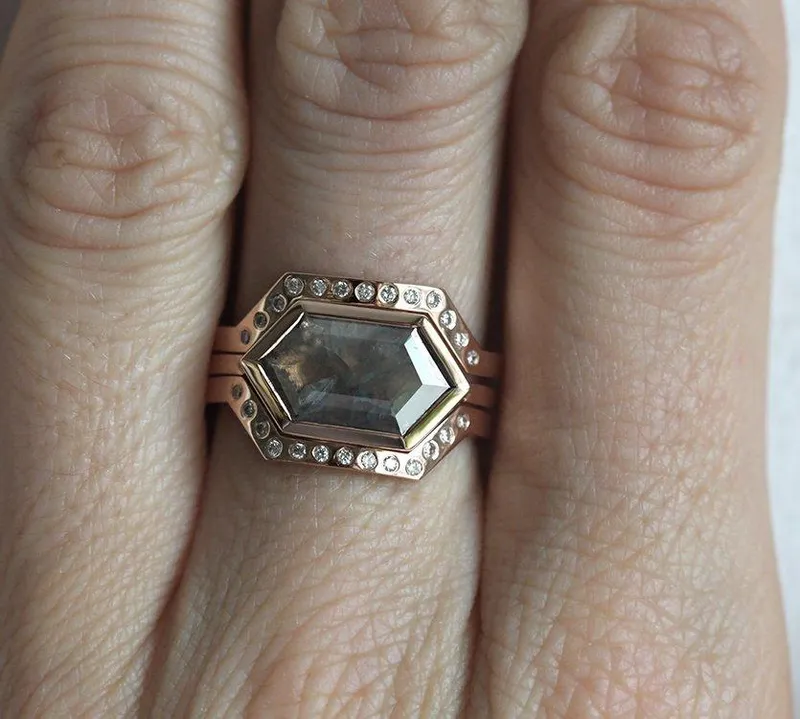 Bianca Hexagon Salt & Pepper Diamond Ring vy 3