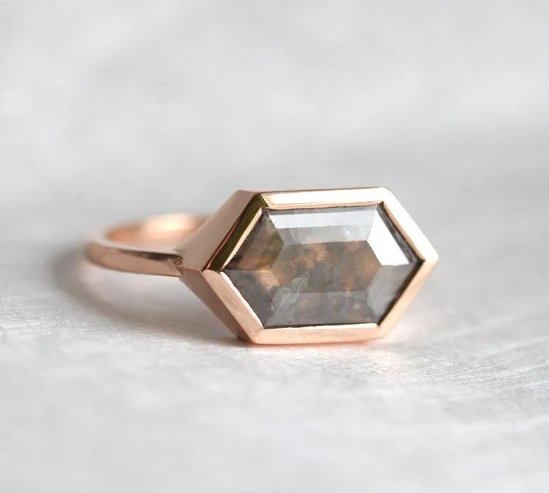 Bianca Hexagon Salt & Pepper Diamond Ring vy 4