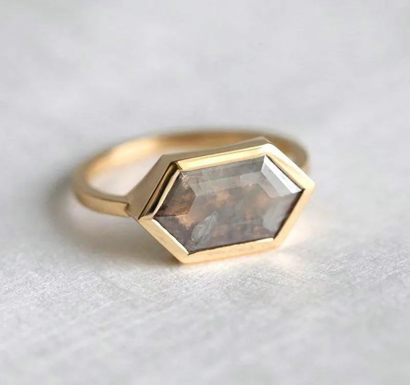 Bianca Hexagon Salt & Pepper Diamond Ring vy 7