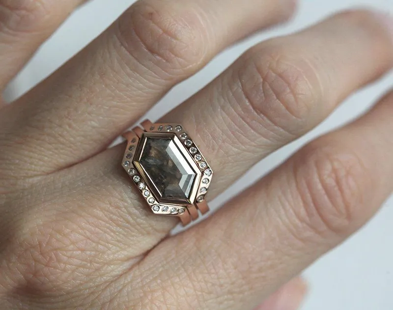 Bianca Hexagon Salt & Pepper Diamond Ring Set view 10