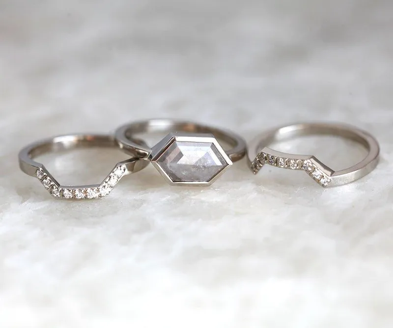 Bianca Hexagon Salt & Pepper Diamond Ring Set view 2