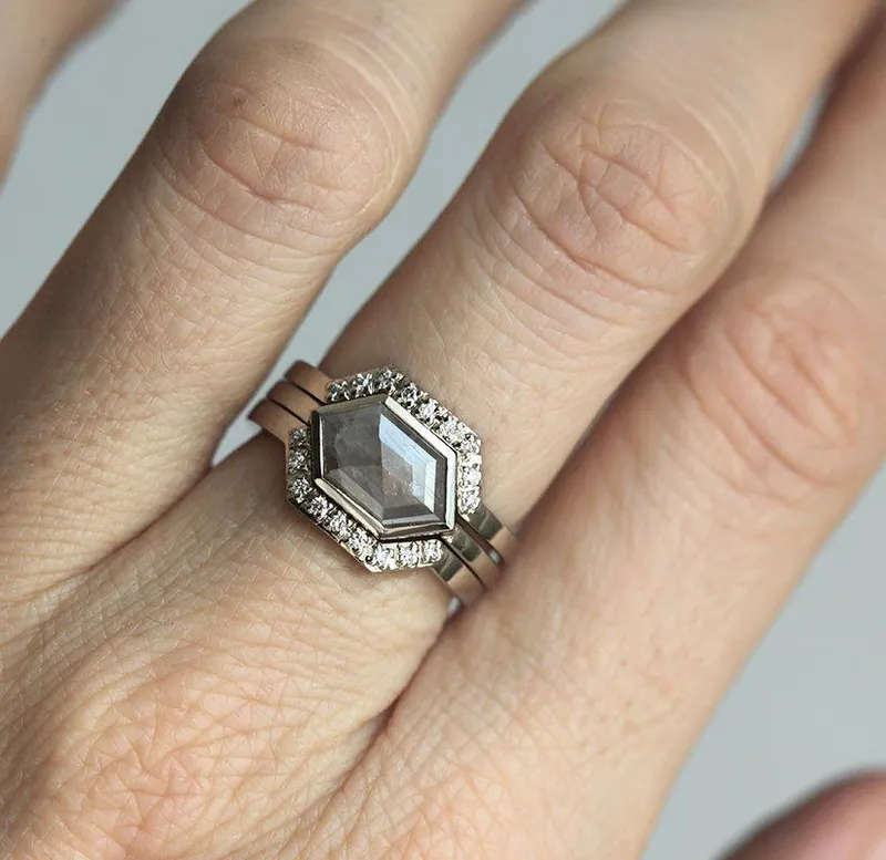 Bianca Hexagon Salt & Pepper Diamond Ring Set view 7