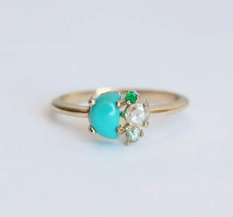 Birthstone Engagement Ring, Turquoise Ring vy 4