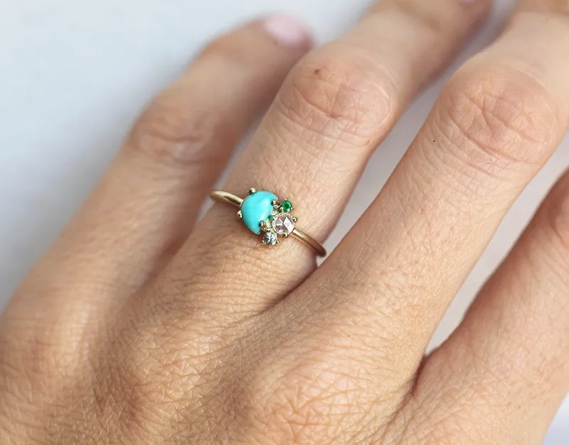 Birthstone Engagement Ring, Turquoise Ring vy 5
