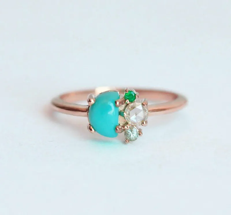 Birthstone Engagement Ring, Turquoise Ring vy 6