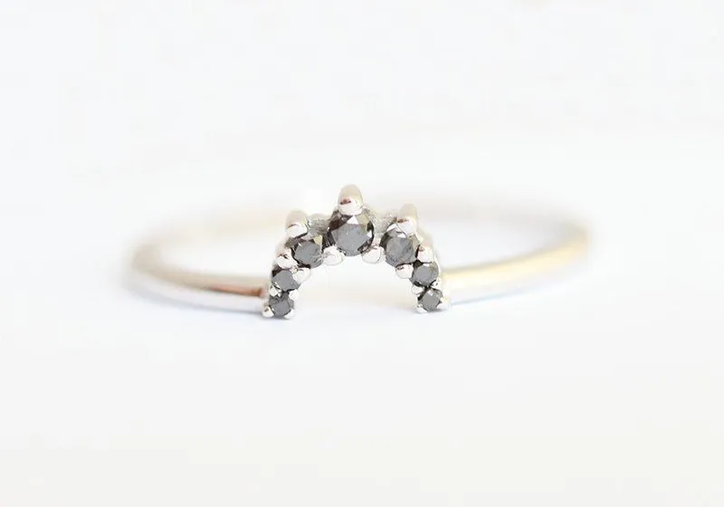 Black Diamond Crown Ring, Black Diamond Wedding Band view 3